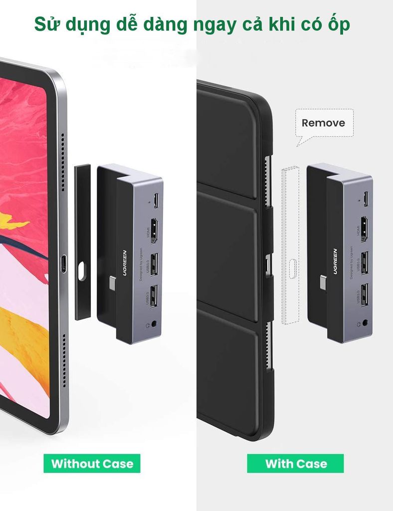 Hub chuyển đổi iPad Pro UGREEN 70688 – Mở rộng cổng 3.5mm, HDMI, USB 3.0 , PD100W – Tương thích iPad Pro 2018 2020