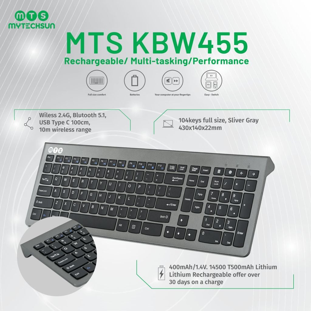 Bàn phím sạc không dây MYTECHSUN KBW455
