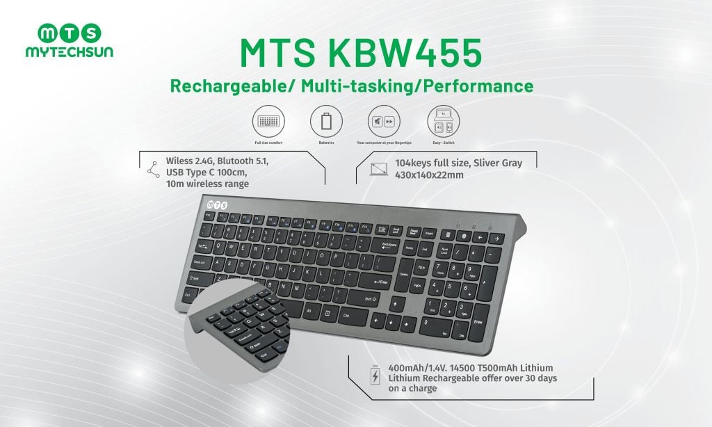 Bàn phím sạc không dây MYTECHSUN KBW455