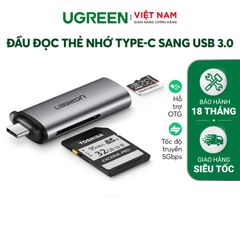 Đầu đọc thẻ Type C UGREEN CM184 – 2 khe thẻ cắm SD và TF – Hỗ trợ chức năng OTG