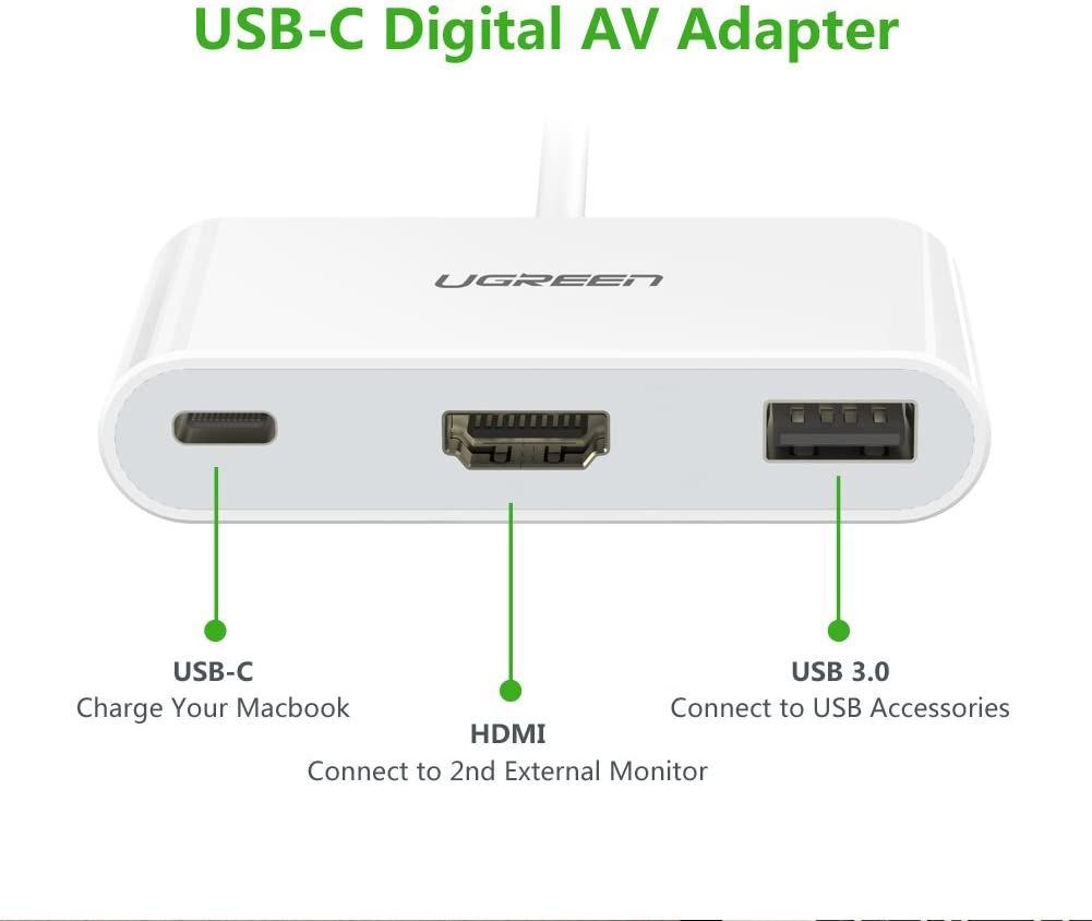 Bộ chuyển đổi USB Type C sang USB 3.0 + HDMI + USB Type C UGREEN 30377 (Màu trắng)