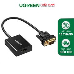 Bộ chuyển đổi VGA sang HDMI + Audio 3.5mm  UGREEN 60814 Hỗ trợ phân giải Full HD 1080p@60HZ – Cổng nguồn Micro USB 5V – Bảo hành 18 tháng