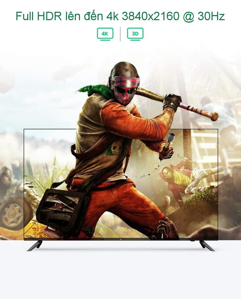 Bộ gộp HDMI 3 vào 1 UGREEN 80125 – Hỗ trợ phân giải Ultra Full HDR 4K 3840×2160@30Hz – Cấp nguồn cổng Micro USB 5V