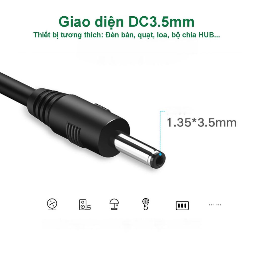 Dây nguồn 3.5mm UGREEN US277 – Chuyển USB 2.0 sang DC 3.5mm thuần đồng