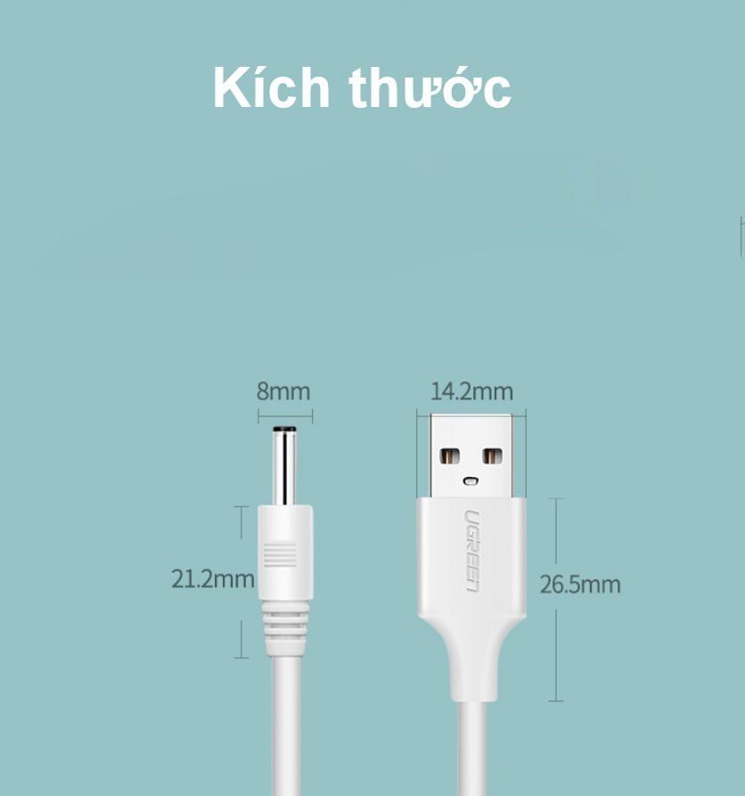Dây nguồn 3.5mm UGREEN US277 – Chuyển USB 2.0 sang DC 3.5mm thuần đồng
