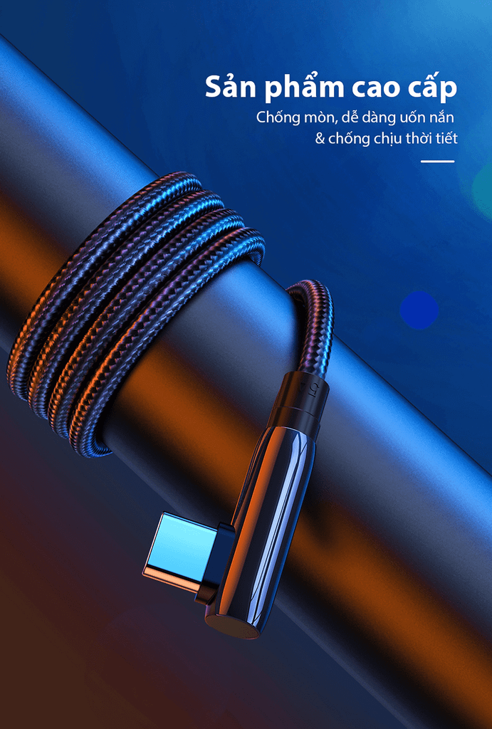 Cáp sạc nhanh Type C UGREEN US317 – Sạc nhanh công suất 40W dòng 5A – Đầu cáp vuông góc chống gập gãy, vỏ bện nylon – Bảo hành 18 tháng