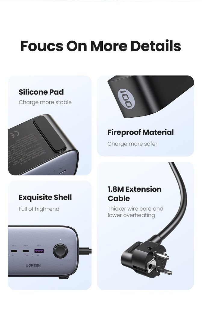 Ổ cắm điện đa năng UGREEN CD270 trạm sạc để bàn  100W, 3 xUSB-C , 1 x USB-A