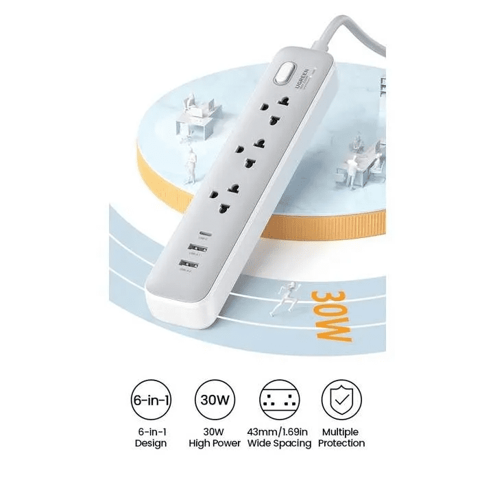 Ổ cắm điện đa năng UGREEN CD286 trạm sạc để bàn  30W, 1xUSB-C , 2 x USB-A