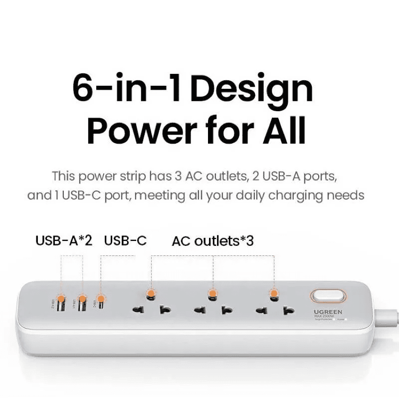 Ổ cắm điện đa năng UGREEN CD286 trạm sạc để bàn  30W, 1xUSB-C , 2 x USB-A