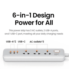 Ổ cắm điện đa năng UGREEN CD286 trạm sạc để bàn  30W, 1xUSB-C , 2 x USB-A