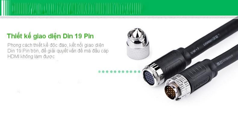 Cáp HDMI sang DIN 19P UGREEN HD125 – Giao diện USB 2.0 tốc độ truyền tải 480Mbps, độ dài 10-20m cho công trình