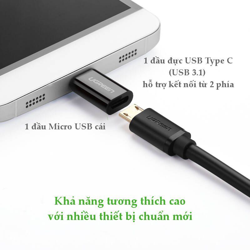 Đầu chuyển USB-C sang Micro USB Ugreen US157 chuyển đổi USB type C sang Micro USB