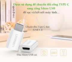 Đầu chuyển USB-C sang Micro USB Ugreen US157 chuyển đổi USB type C sang Micro USB