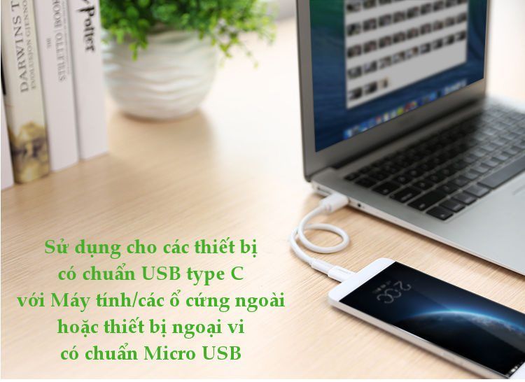 Đầu chuyển USB-C sang Micro USB Ugreen US157 chuyển đổi USB type C sang Micro USB