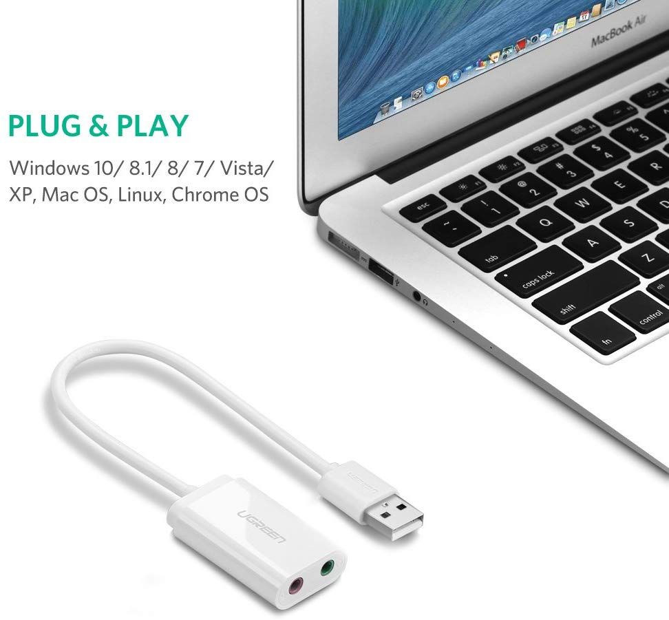 Dây USB 2.0 mở rộng sang đồng thời 2 cổng 3.5mm cho tai nghe + mic không cần driver UGREEN US205