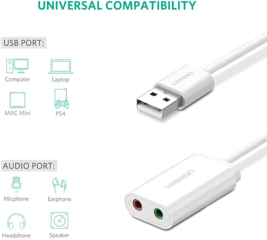 Dây USB 2.0 mở rộng sang đồng thời 2 cổng 3.5mm cho tai nghe + mic không cần driver UGREEN US205