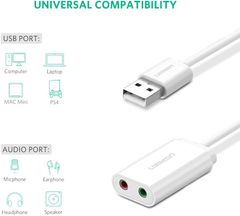 Dây USB 2.0 mở rộng sang đồng thời 2 cổng 3.5mm cho tai nghe + mic không cần driver UGREEN US205