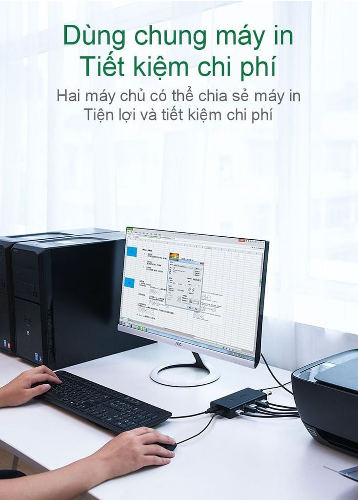 Bộ gộp HDMI KVM UGREEN CM200 – Gộp 2 máy tính dùng chung 1 màn hình, sử dụng chung chuột và bàn phím