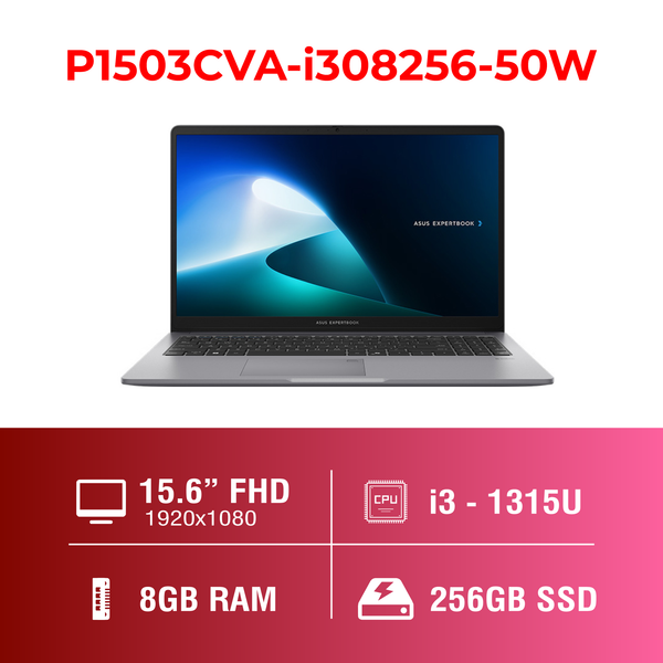Laptop - Máy tính xách tay Asus ExpertBook P1503CVA i3-1315U/8GB/256GB SSD/UMA/15.6" FHD/ax+BT/FP/McAfee/Win 11 Home/Xám(Misty Grey)/2YW P1503CVA-i308256-50W