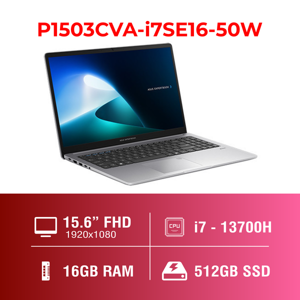 Laptop - Máy tính xách tay Asus ExpertBook P1503CVA i7-13700H/16GB/512GB SSD/UMA/15.6" FHD/ax+BT/FP/McAfee/Win 11 Home/Xám (Misty Grey)/2YW P1503CVA-i7SE16-50W