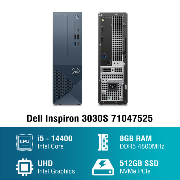 Máy tính để bàn đồng bộ PC Dell Inspiron 3030S 71047525 (I5 14400/ 8GB/ 512GB SSD/ Wifi + BT/ Win11/ Key/ Mouse/ 1Y)