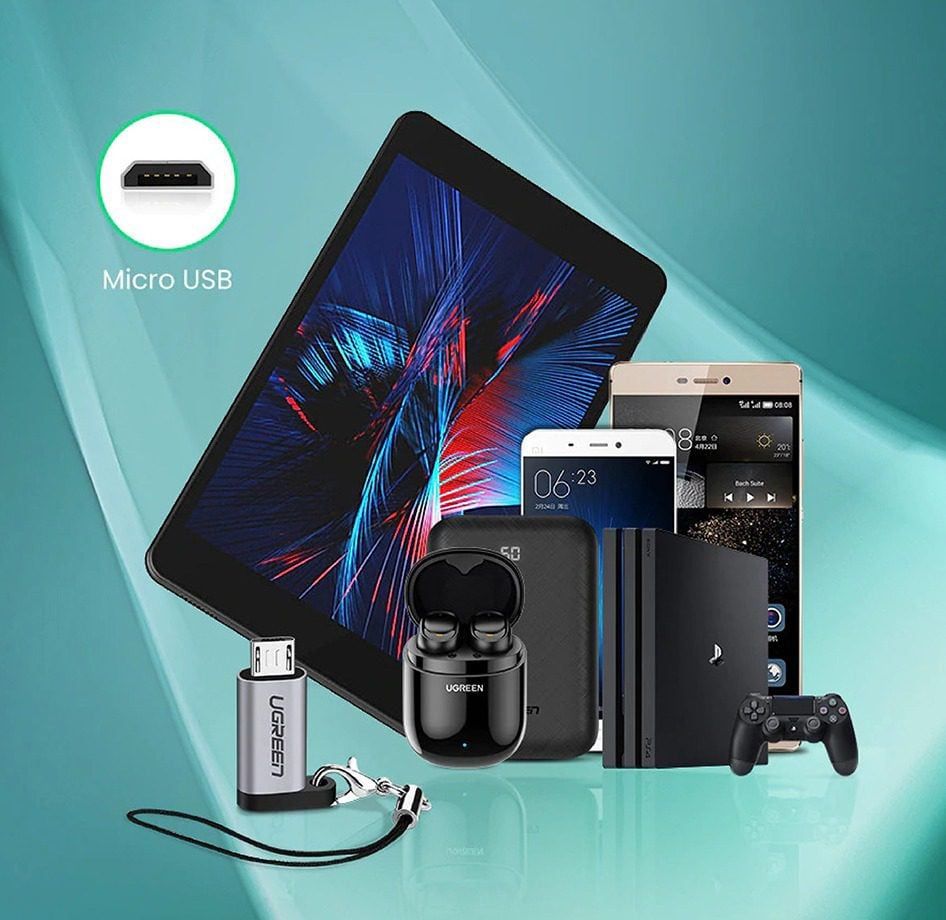 Đầu chuyển Type C sang Micro USB UGREEN US282 Vỏ nhiệt tản nhiệt tốt, kèm móc khóa