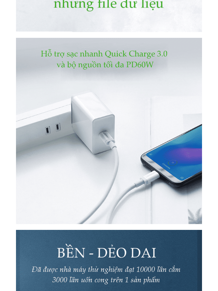Cáp sạc nhanh Type C to Type C UGREEN US264 sạc nhanh 3A