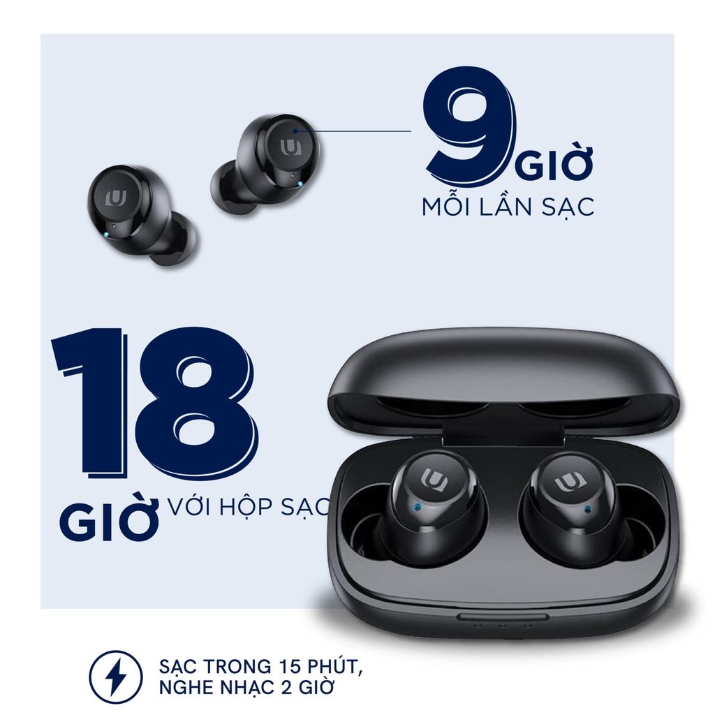 Tai nghe Bluetooth TWS UGREEN WS100; Âm thanh Hifi True Wireless, chống nước IPX5; Sạc đầy trong 15 phút, 27h Playtime