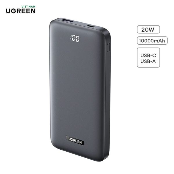 Pin sạc dự phòng 10000mAh UGREEN PB198 Ultra Slim Sạc nhanh 20W, Kèm cáp sạc Type C, Tương thích với Iphone, ipad, android