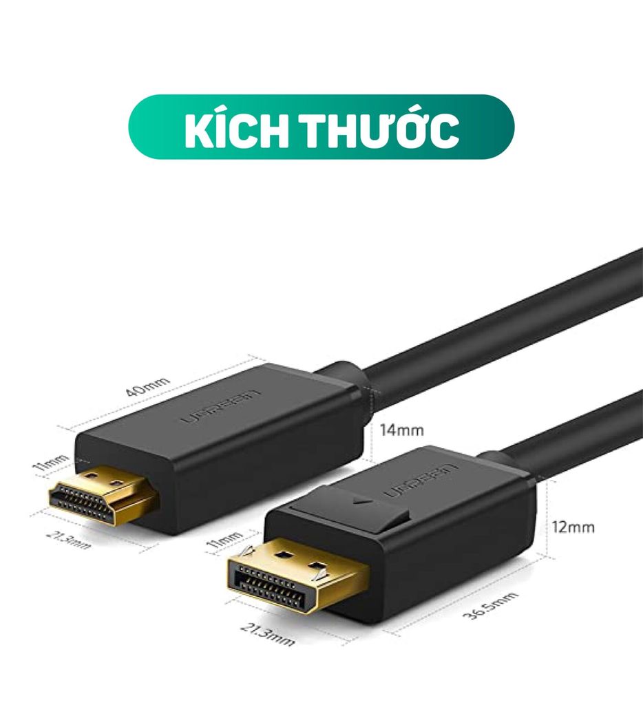 Cáp chuyển đổi DisplayPort sang HDMI UGREEN DP101 hỗ trợ 1080p, 1m-5m