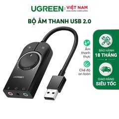 Bộ chuyển đổi âm thanh UGREEN CM129 – Chuyển từ USB sang 3 cổng 3.5mm – Chip SSS1629 DAC 48KHz/16bit