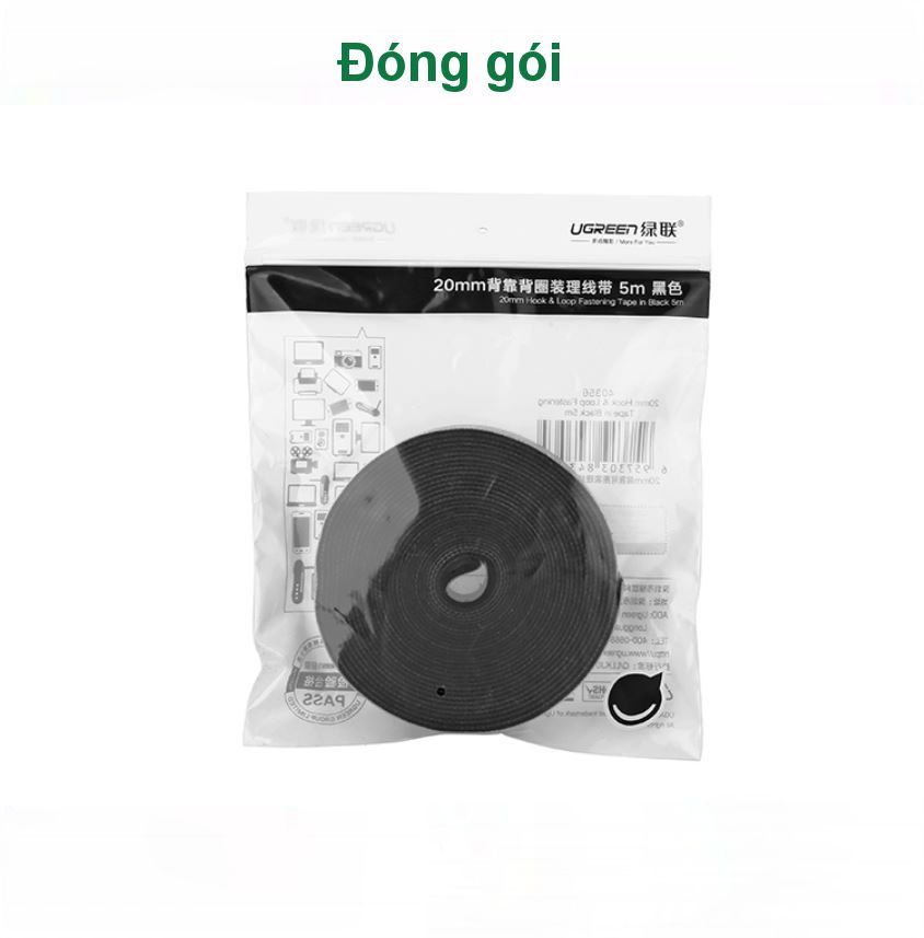 Dây dán Velcro UGREEN LP124 Tiện dụng màu xám, không xù lông – Hàng phân phối chính thức