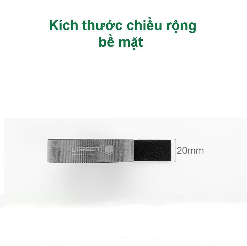 Dây dán Velcro UGREEN LP124 Tiện dụng màu xám, không xù lông – Hàng phân phối chính thức