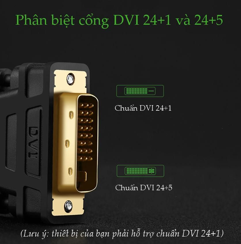 Cáp chuyển HDMI sang DVI (24+1) UGREEN HD133 – Dây bện nylon chống rối, bề mặt mạ vàng 24K