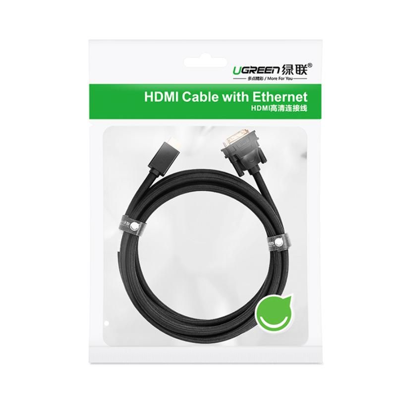 Cáp chuyển HDMI sang DVI (24+1) UGREEN HD133 – Dây bện nylon chống rối, bề mặt mạ vàng 24K