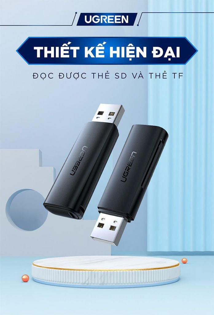 Đầu đọc thẻ nhớ UGREEN CM264 Đọc thẻ SD/TF chuẩn USB 2.0 – Tốc độ truyền 480Mbps Hỗ trợ tối đa lên đến 512GB