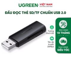 Đầu đọc thẻ nhớ UGREEN CM264 Đọc thẻ SD/TF chuẩn USB 2.0 – Tốc độ truyền 480Mbps Hỗ trợ tối đa lên đến 512GB