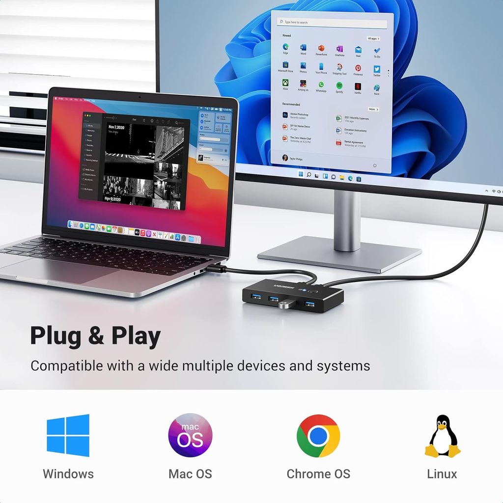Switch chia sẻ máy in USB 3.0 Ugreen 30768 2 máy tính dùng chung máy in, máy Scan