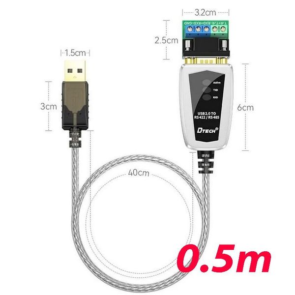 Cáp USB 2.0->Com 9K+DD RS485/422 dài 0.5m DTECH DT-5119