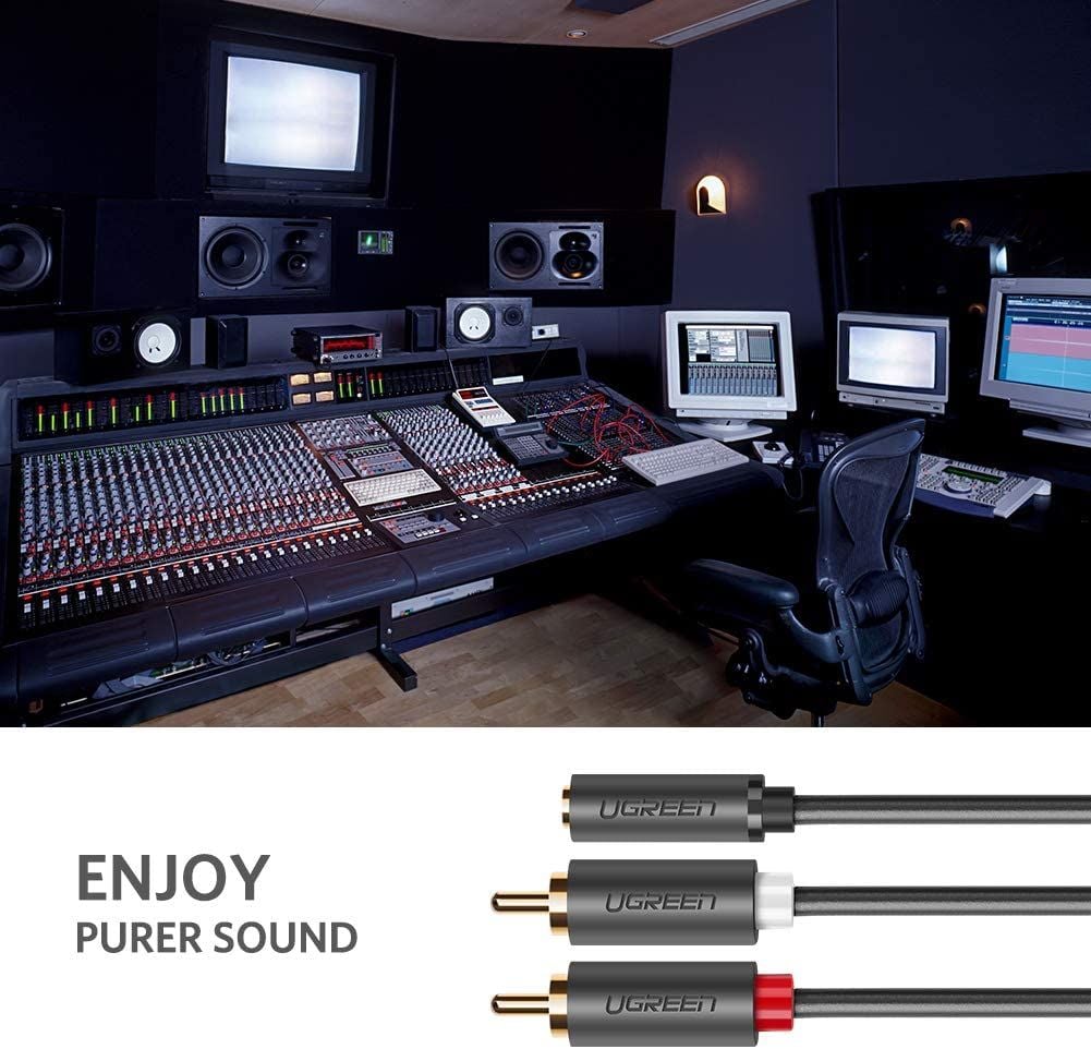 Dây chuyển đổi 3.5mm ra 2RCA (Hoa sen) UGREEN AV102 – Đầu tiếp xúc mạ vàng, dây PVC chống rối