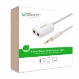 Cáp âm thanh chia 1 đầu jack 3.5mm đực sang hai đầu jack 3.5mm cái dài 20cm UGREEN 10738 (trắng)
