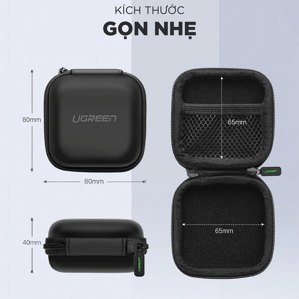 Hộp đựng phụ kiện UGREEN 40816 – Chống sốc chống nước, dây kéo kèm móc khóa bền bỉ