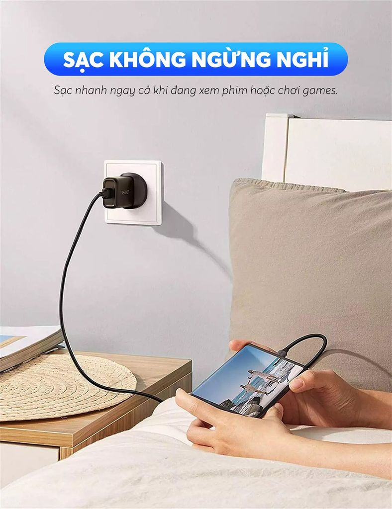 Củ sạc nhanh UGREEN CD122 – Sạc nhanh QC 3.0 18W kèm cổng nối đất