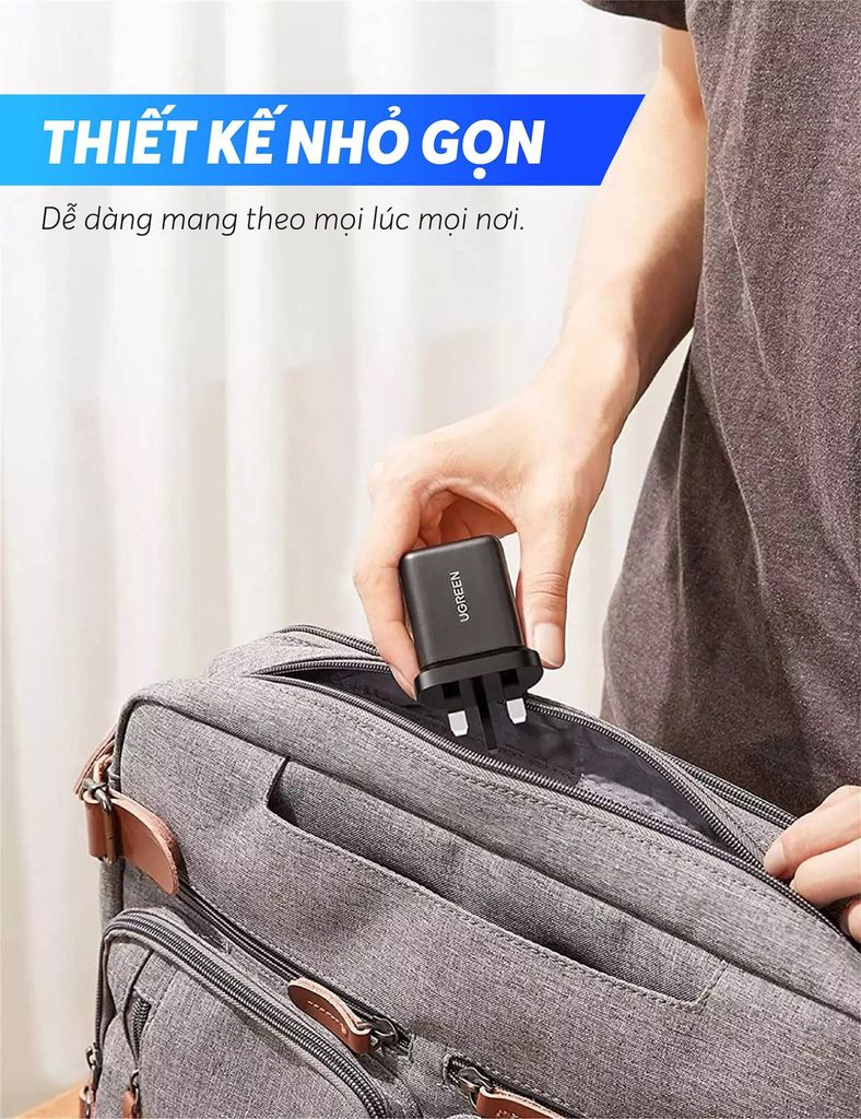 Củ sạc nhanh UGREEN CD122 – Sạc nhanh QC 3.0 18W kèm cổng nối đất