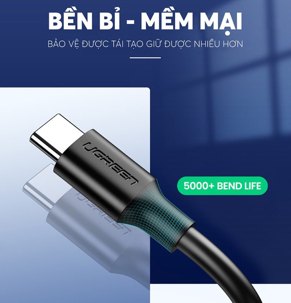 Cáp sạc nhanh và truyền dữ liệu Type C UGREEN US184