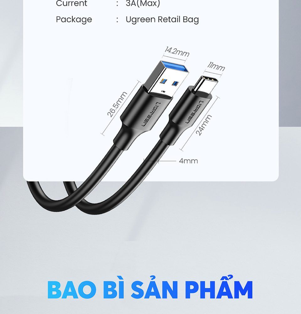 Cáp sạc nhanh và truyền dữ liệu Type C UGREEN US184