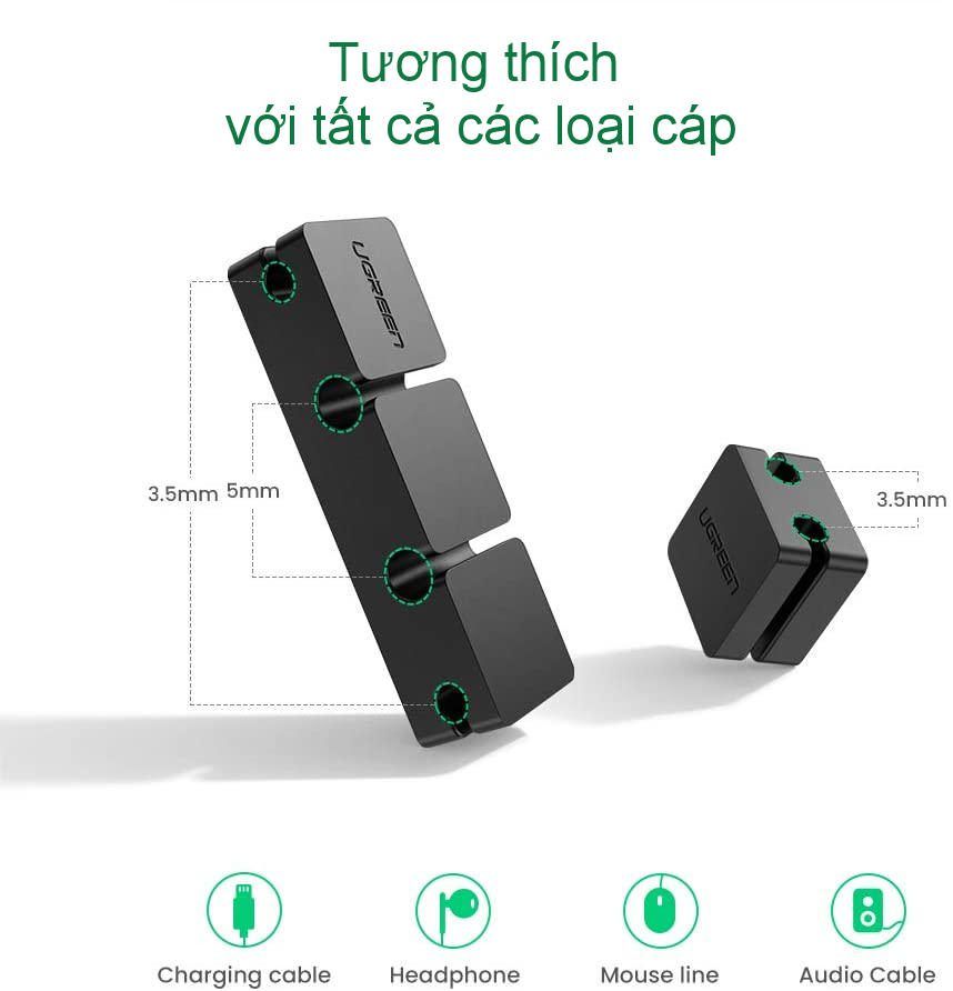Kẹp giữ dây cáp UGREEN 70585 – Chất liệu silicon kẹp giữ dây cáp, tai nghe, chuột, … gọn gàng