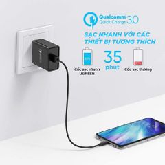 Củ sạc nhanh 18W UGREEN 20904 – Sạc nhanh chuẩn Quick Charge 3.0 công suất 18W – Chân cắm dẹt chuẩn US – Bảo hành 18 tháng