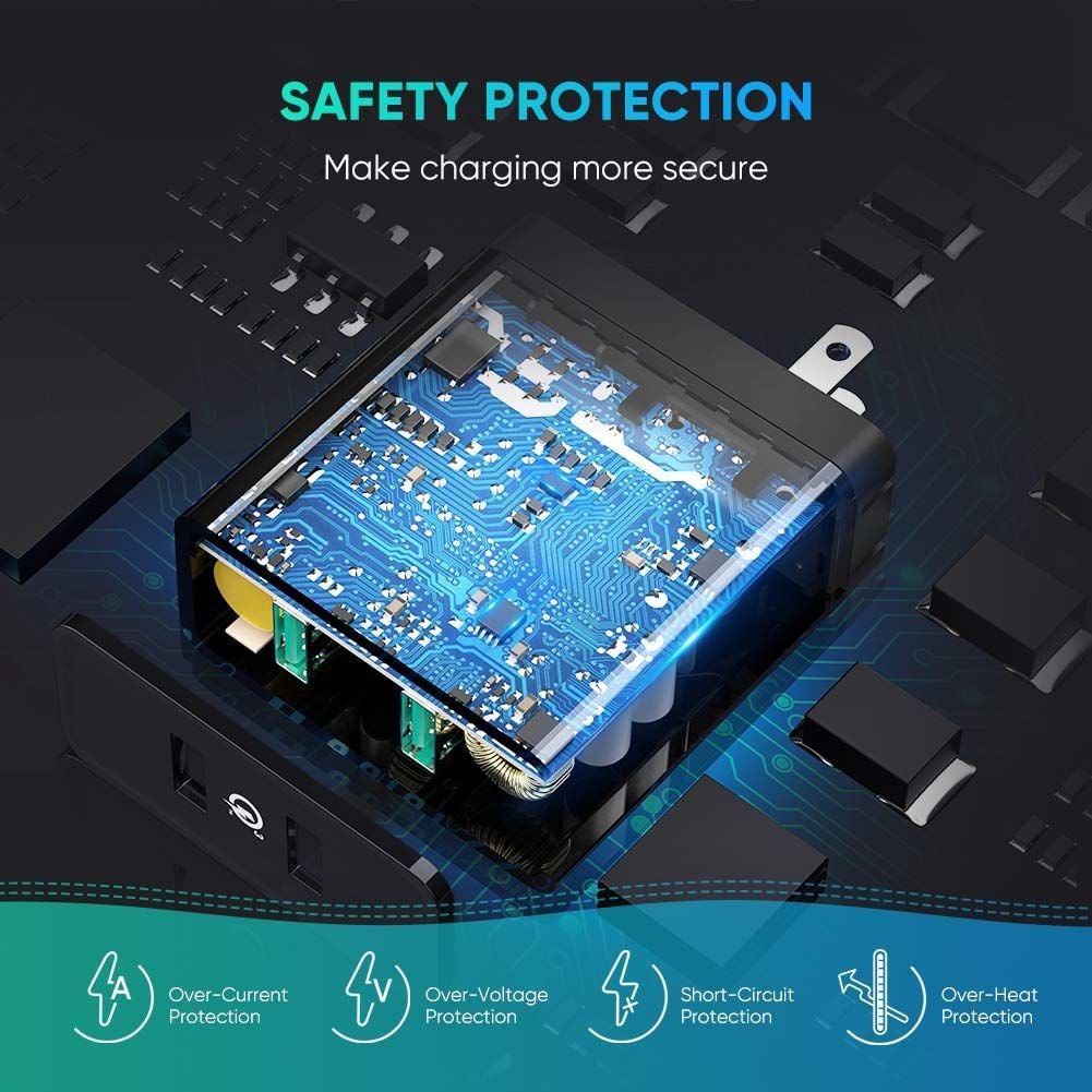 Sạc nhanh 2 cổng UGREEN CD161 – Sạc nhanh Quick Charge 3.0, tối đa 18W mỗi cổng – Sạc nhanh cho Samsung S9 S9+ S8 S8+ S7, Huawei Mate 10 P10, Oneplus 5T, Nexus 5X 6P, Xiaomi