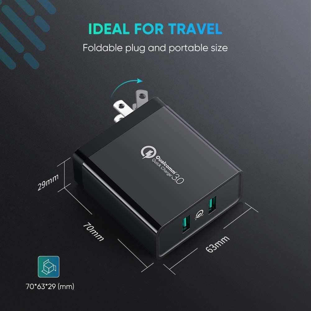 Sạc nhanh 2 cổng UGREEN CD161 – Sạc nhanh Quick Charge 3.0, tối đa 18W mỗi cổng – Sạc nhanh cho Samsung S9 S9+ S8 S8+ S7, Huawei Mate 10 P10, Oneplus 5T, Nexus 5X 6P, Xiaomi